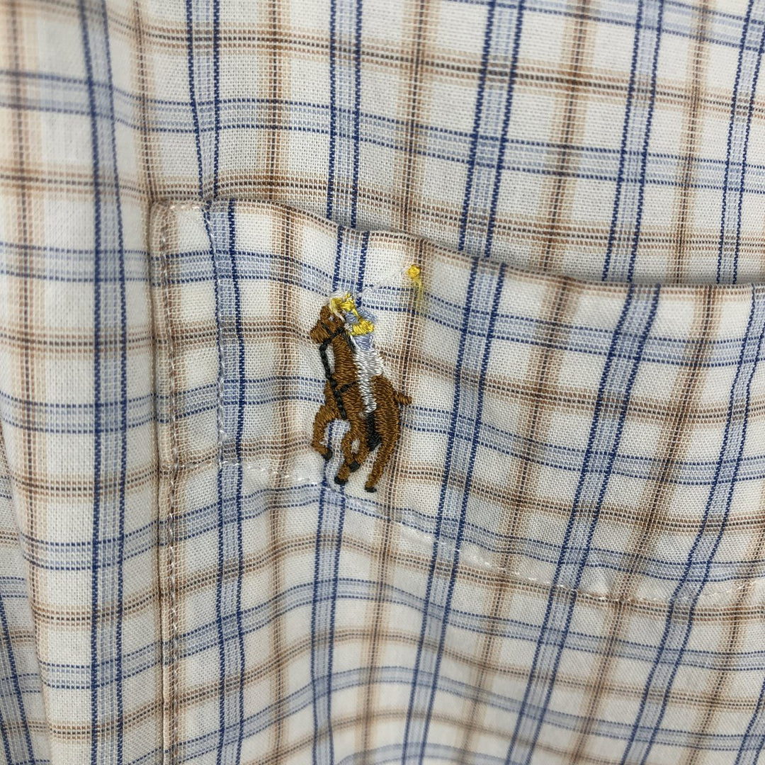Ralph Lauren POLO by Ralph Lauren YARMOUTH Short-Sleeve Button-Down Check Shirt, Men's Size M (approx.) cotton white type Vintage Second Hand