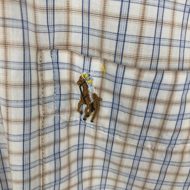 Ralph Lauren POLO by Ralph Lauren YARMOUTH Short-Sleeve Button-Down Check Shirt, Men's Size M (approx.) cotton white type Vintage Second Hand