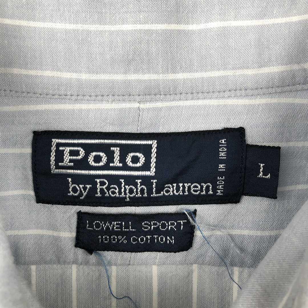 Ralph Lauren POLO by Ralph Lauren LOWELL SPORT Short-Sleeve Striped Shirt, Men's Size L (approx.) cotton pale white type Vintage Second Hand