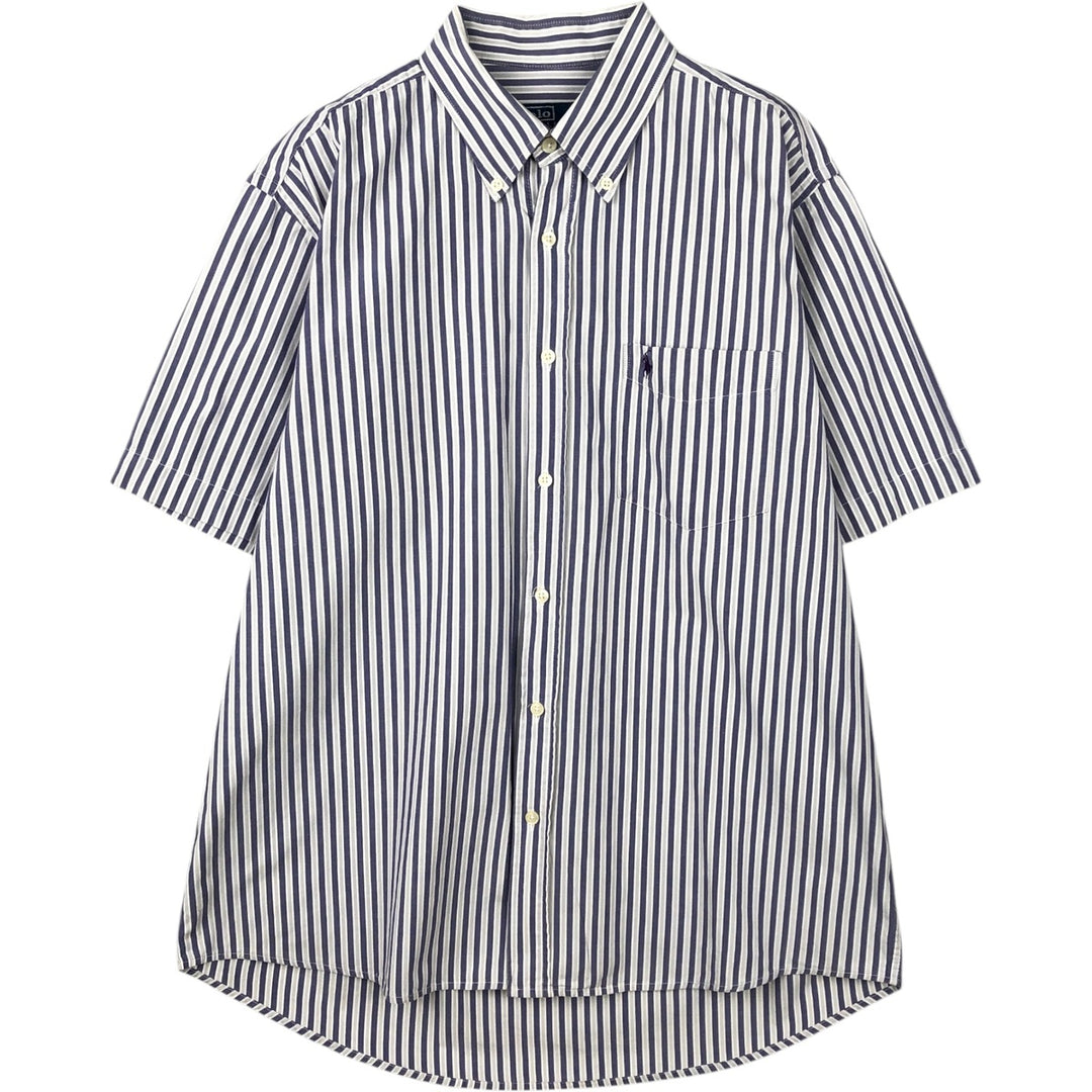 Ralph Lauren POLO by Ralph Lauren CUSTOM FIT Short-Sleeve Button-Down Striped Shirt, Men's Size XL (approx.) cotton white type Vintage Second Hand