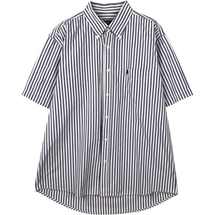 Ralph Lauren POLO by Ralph Lauren CUSTOM FIT Short-Sleeve Button-Down Striped Shirt, Men's Size XL (approx.) cotton white type Vintage Second Hand