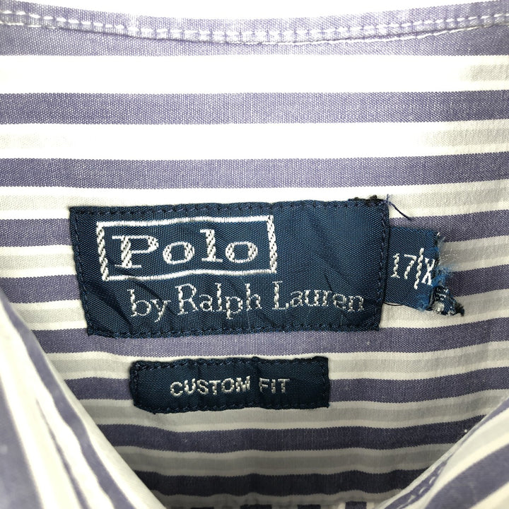 Ralph Lauren POLO by Ralph Lauren CUSTOM FIT Short-Sleeve Button-Down Striped Shirt, Men's Size XL (approx.) cotton white type Vintage Second Hand