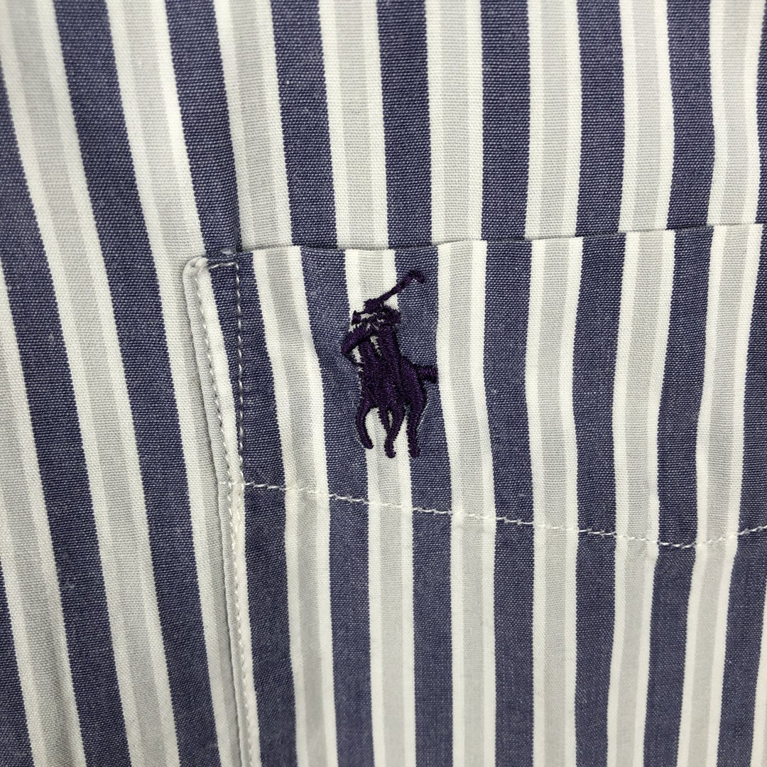 Ralph Lauren POLO by Ralph Lauren CUSTOM FIT Short-Sleeve Button-Down Striped Shirt, Men's Size XL (approx.) cotton white type Vintage Second Hand