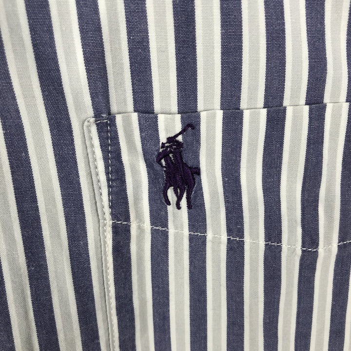 Ralph Lauren POLO by Ralph Lauren CUSTOM FIT Short-Sleeve Button-Down Striped Shirt, Men's Size XL (approx.) cotton white type Vintage Second Hand