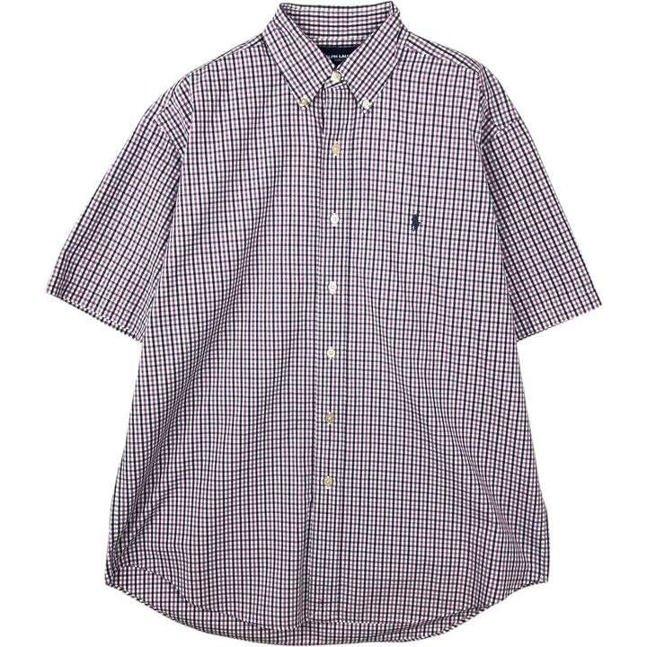 Ralph Lauren RALPH LAUREN GOLF TILDEN Gingham Check Short-Sleeve Button-Down Check Shirt, Men's Size M (approx.) cotton white type Vintage Second Hand