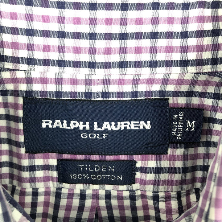 Ralph Lauren RALPH LAUREN GOLF TILDEN Gingham Check Short-Sleeve Button-Down Check Shirt, Men's Size M (approx.) cotton white type Vintage Second Hand