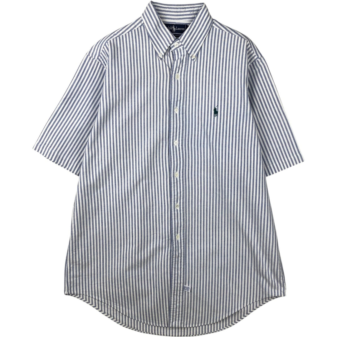 Ralph Lauren short sleeve button down striped shirt, men's size L cotton white type Vintage Second Hand