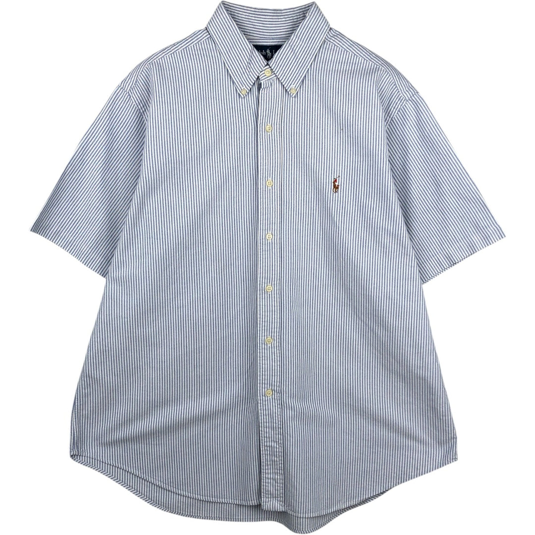 Ralph Lauren Classic Fit short sleeve button down striped shirt, men's XL size cotton white type Vintage Second Hand