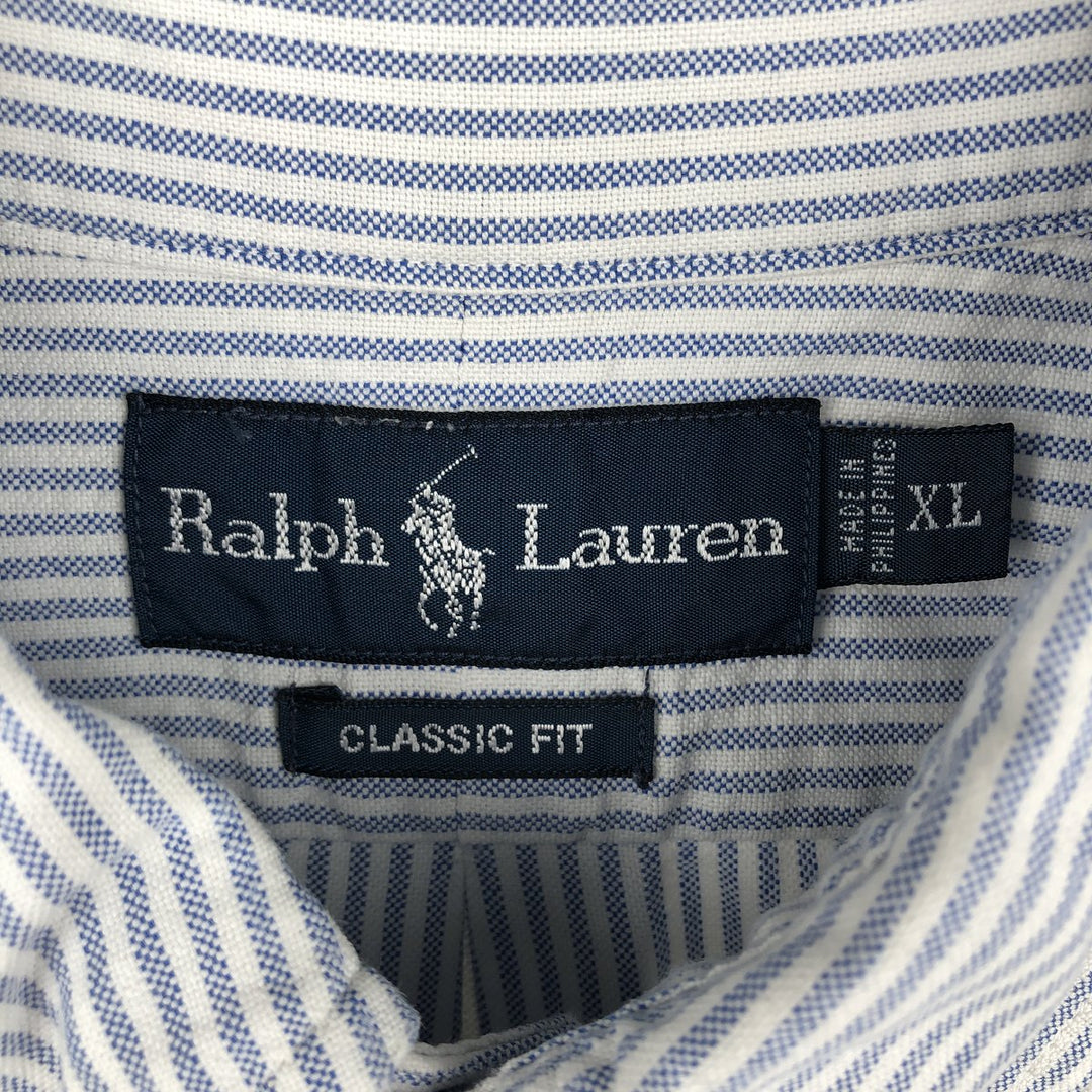 Ralph Lauren Classic Fit short sleeve button down striped shirt, men's XL size cotton white type Vintage Second Hand