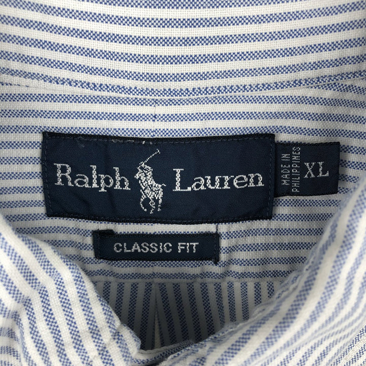 Ralph Lauren Classic Fit short sleeve button down striped shirt, men's XL size cotton white type Vintage Second Hand