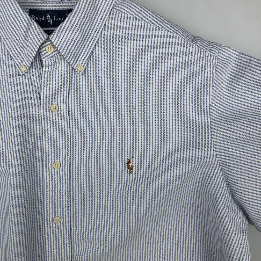 Ralph Lauren Classic Fit short sleeve button down striped shirt, men's XL size cotton white type Vintage Second Hand
