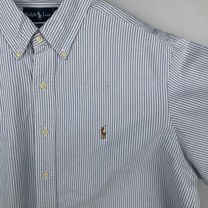 Ralph Lauren Classic Fit short sleeve button down striped shirt, men's XL size cotton white type Vintage Second Hand