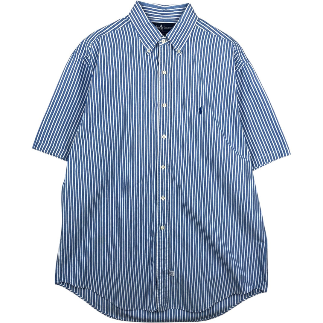 Ralph Lauren short sleeve button down striped shirt, men's size L cotton Blue type light blue Vintage Second Hand