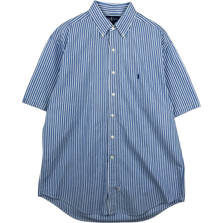 Ralph Lauren short sleeve button down striped shirt, men's size L cotton Blue type light blue Vintage Second Hand