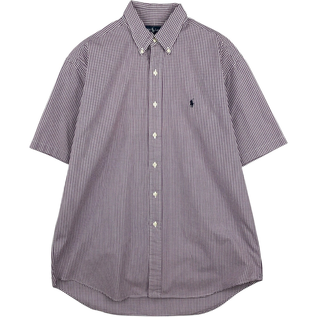 Ralph Lauren BLAKE Gingham Check Short Sleeve Button Down Check Shirt Men's Size L cotton purple type Vintage Second Hand