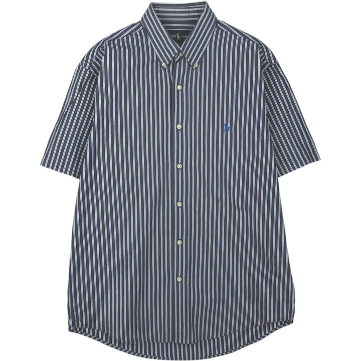 Ralph Lauren CUSTOM FIT short sleeve button down striped shirt men's size L cotton Charcoal Vintage Second Hand
