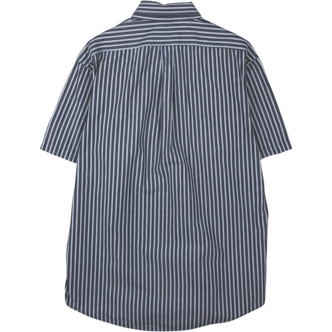 Ralph Lauren CUSTOM FIT short sleeve button down striped shirt men's size L cotton Charcoal Vintage Second Hand