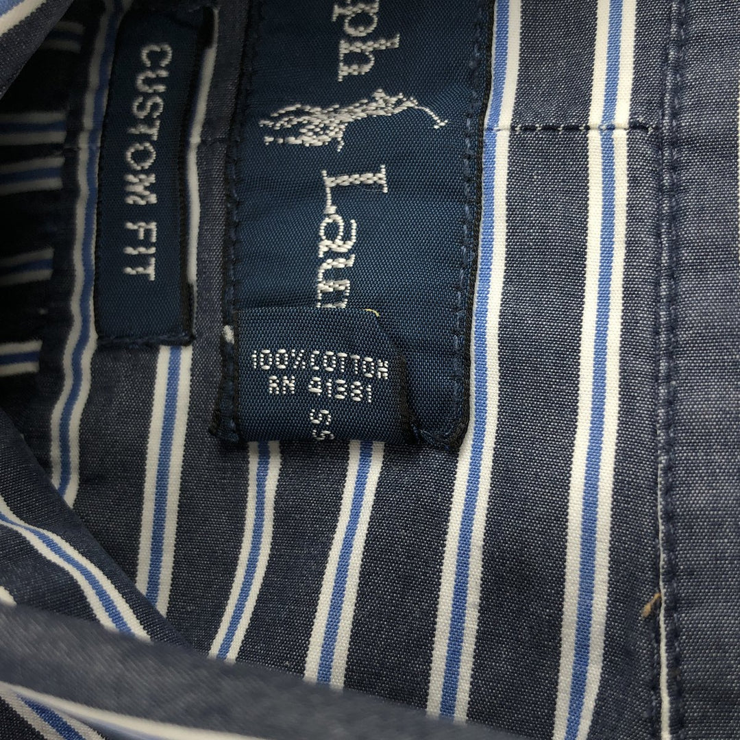 Ralph Lauren CUSTOM FIT short sleeve button down striped shirt men's size L cotton Charcoal Vintage Second Hand