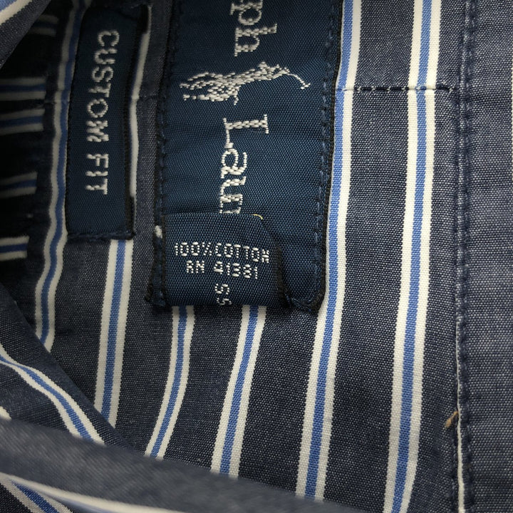 Ralph Lauren CUSTOM FIT short sleeve button down striped shirt men's size L cotton Charcoal Vintage Second Hand