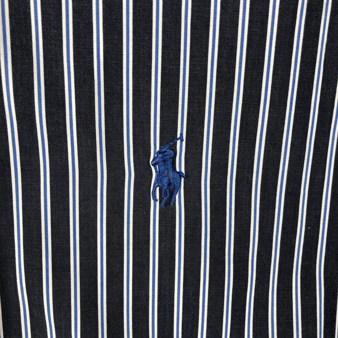 Ralph Lauren CUSTOM FIT short sleeve button down striped shirt men's size L cotton Charcoal Vintage Second Hand