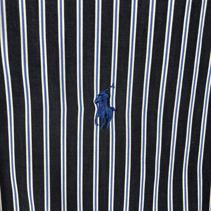 Ralph Lauren CUSTOM FIT short sleeve button down striped shirt men's size L cotton Charcoal Vintage Second Hand