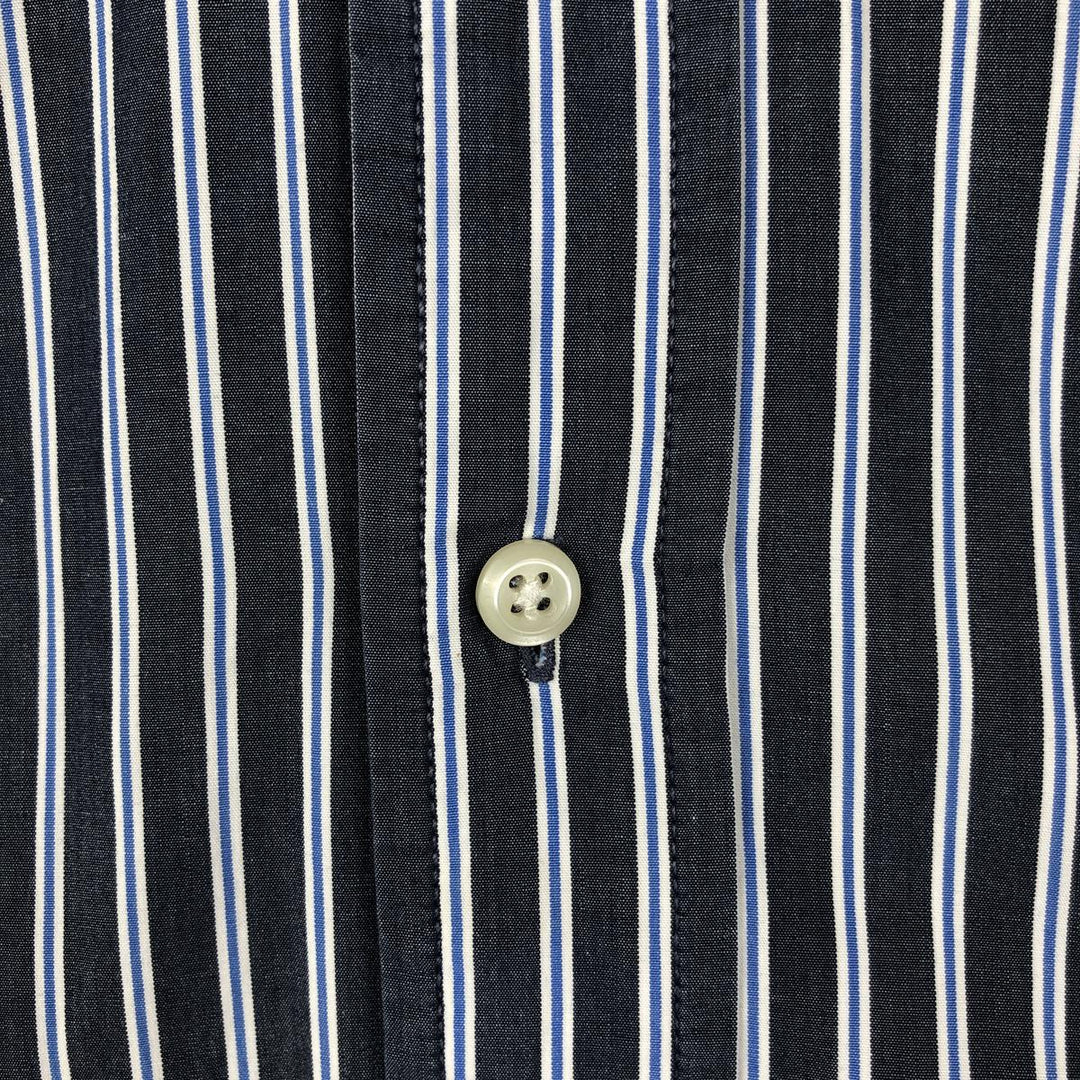 Ralph Lauren CUSTOM FIT short sleeve button down striped shirt men's size L cotton Charcoal Vintage Second Hand
