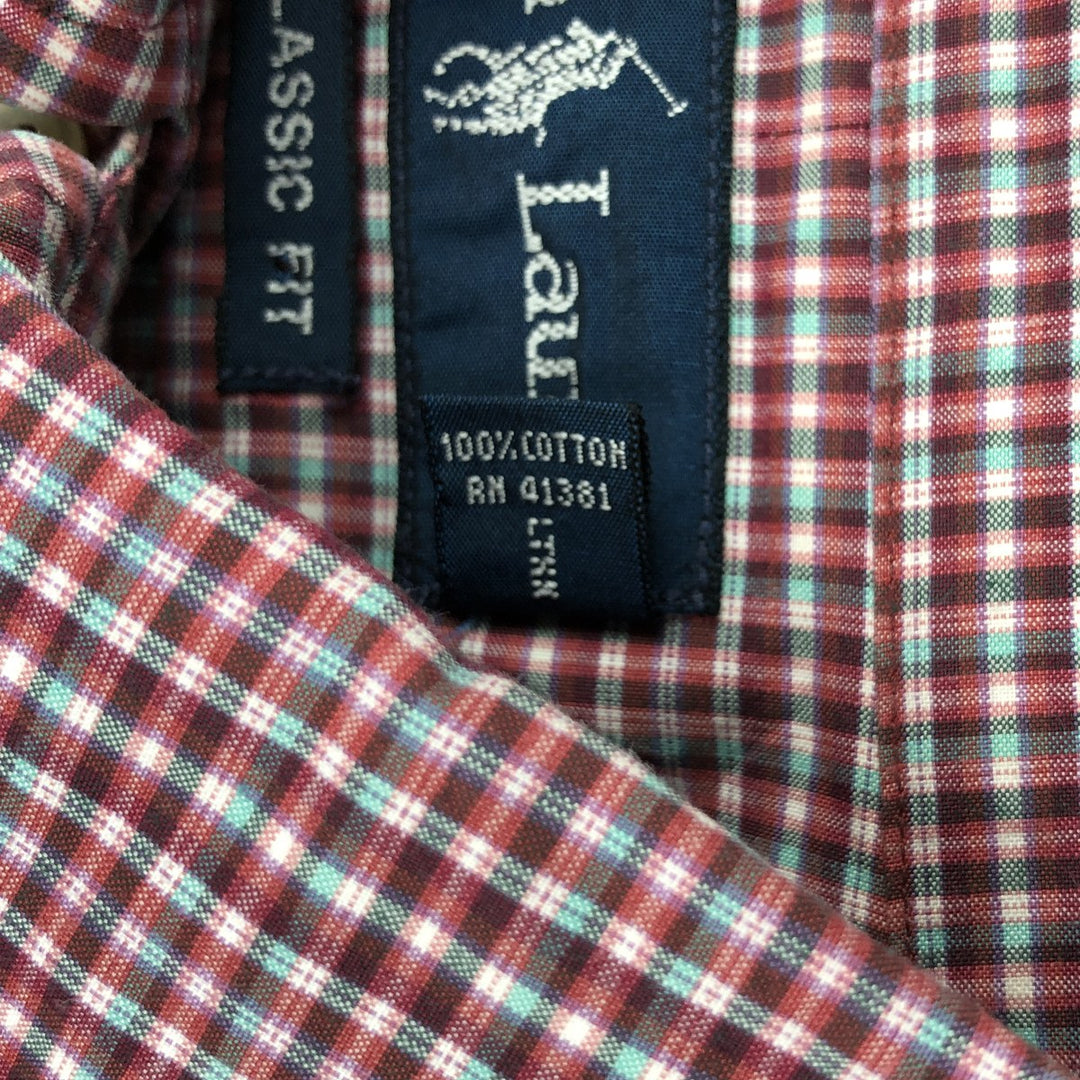 Ralph Lauren Classic Fit short sleeve button down check shirt, men's size M cotton red type Vintage Second Hand