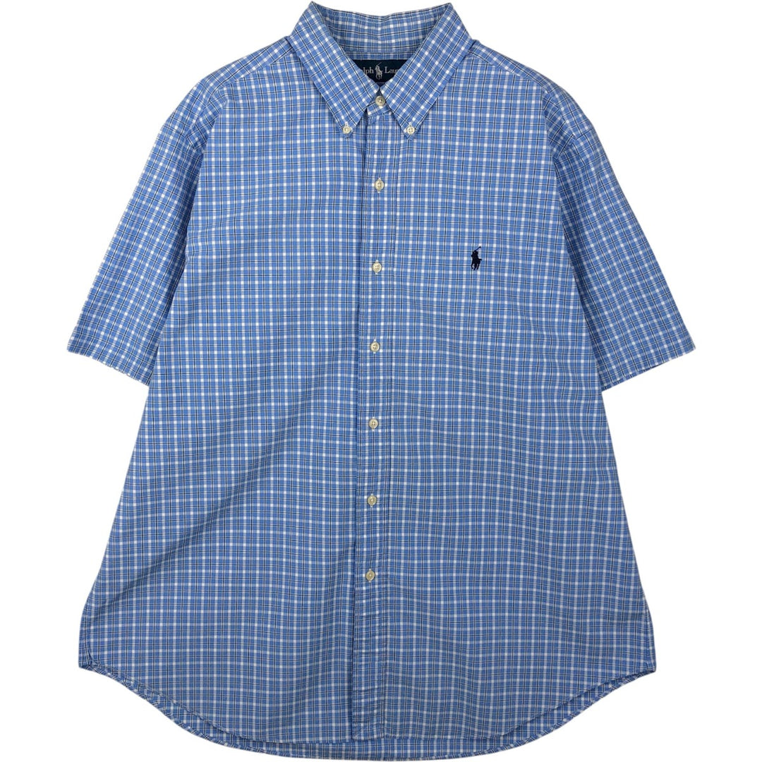 Ralph Lauren Classic Fit short sleeve button down check shirt, men's size XL cotton Blue type light blue Vintage Second Hand
