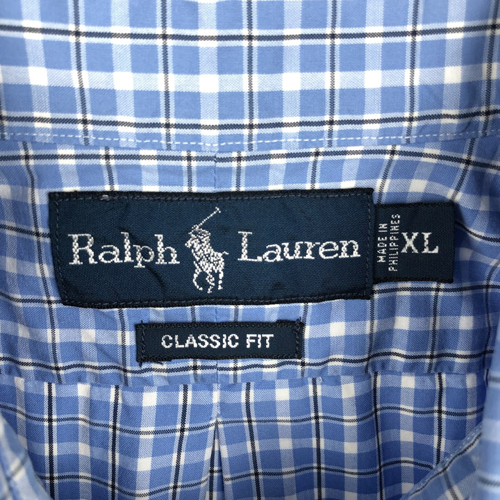 Ralph Lauren Classic Fit short sleeve button down check shirt, men's size XL cotton Blue type light blue Vintage Second Hand