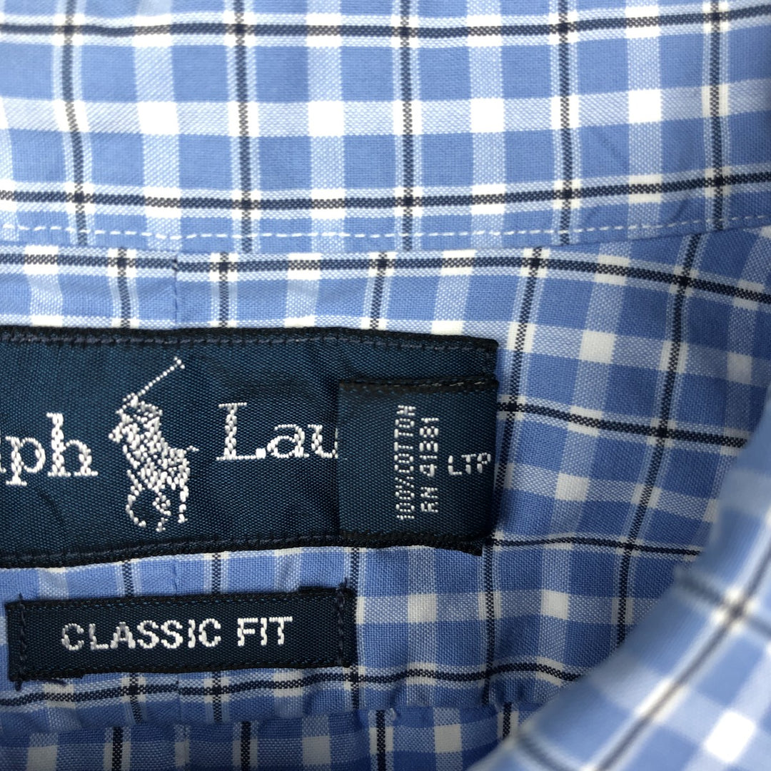 Ralph Lauren Classic Fit short sleeve button down check shirt, men's size XL cotton Blue type light blue Vintage Second Hand