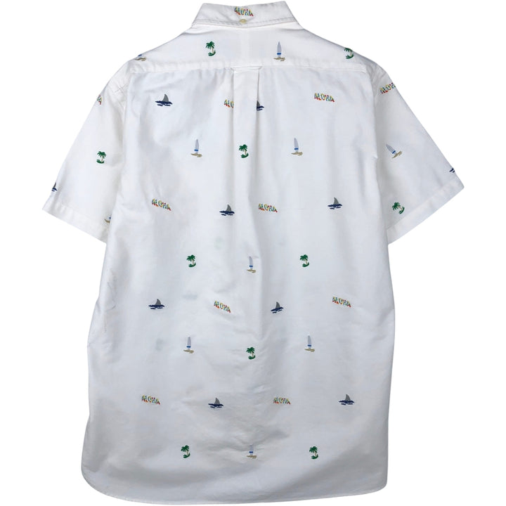 Ralph Lauren all-over print embroidered short-sleeved button-down shirt, men's size M (approx.) cotton white type Vintage Second Hand