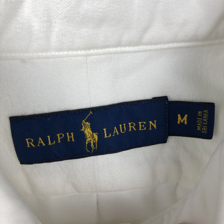 Ralph Lauren all-over print embroidered short-sleeved button-down shirt, men's size M (approx.) cotton white type Vintage Second Hand