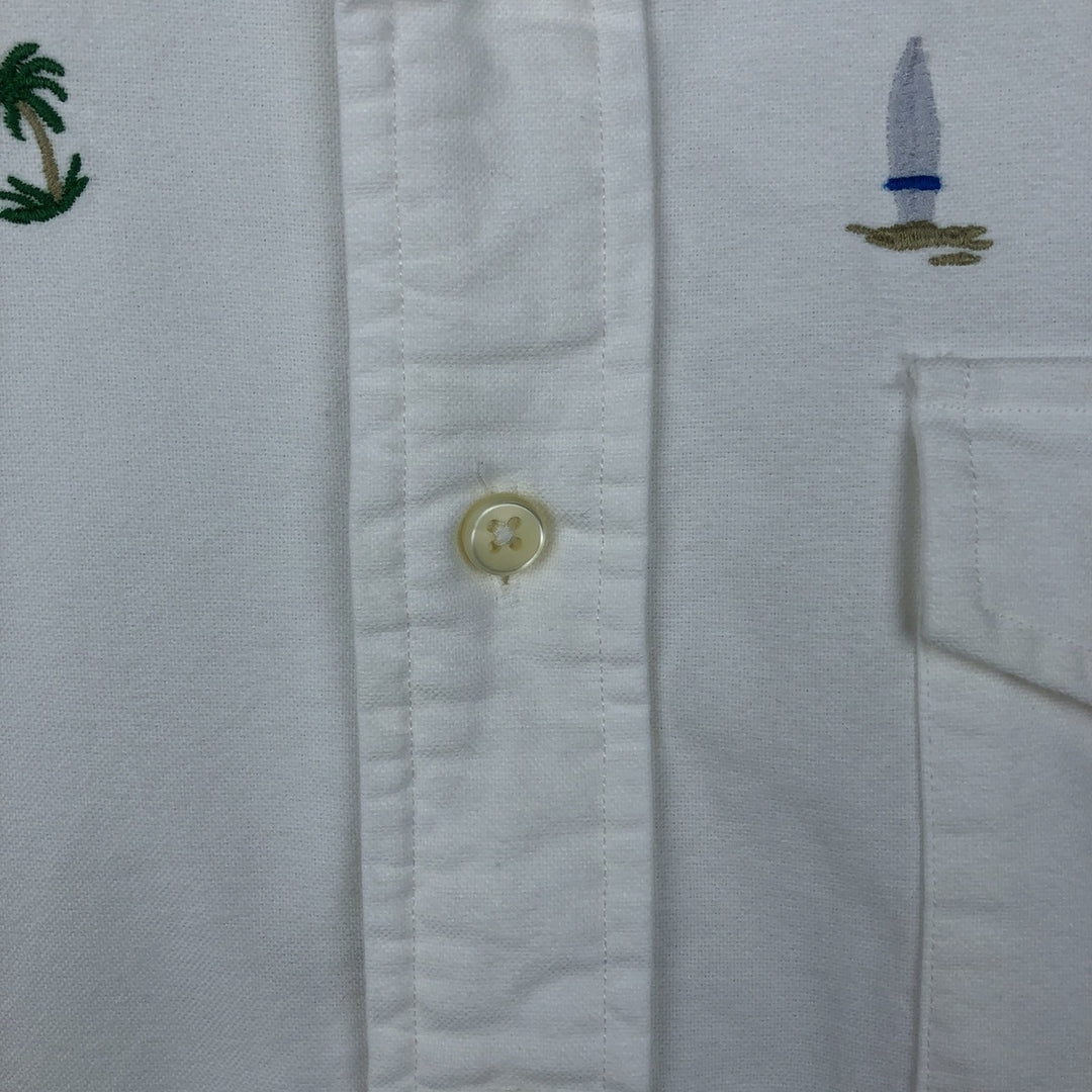 Ralph Lauren all-over print embroidered short-sleeved button-down shirt, men's size M (approx.) cotton white type Vintage Second Hand