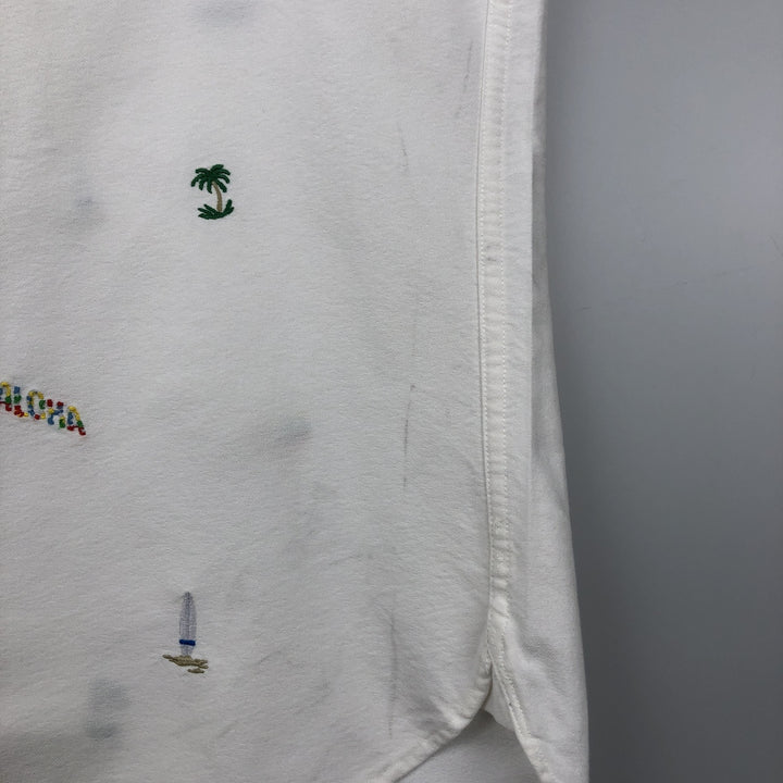 Ralph Lauren all-over print embroidered short-sleeved button-down shirt, men's size M (approx.) cotton white type Vintage Second Hand