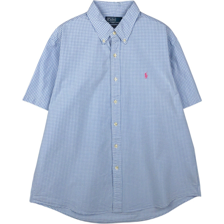Ralph Lauren CUSTOM FIT short sleeve button down check shirt men's XL size cotton Blue type light blue Vintage Second Hand