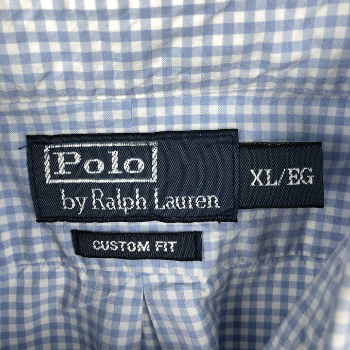 Ralph Lauren CUSTOM FIT short sleeve button down check shirt men's XL size cotton Blue type light blue Vintage Second Hand