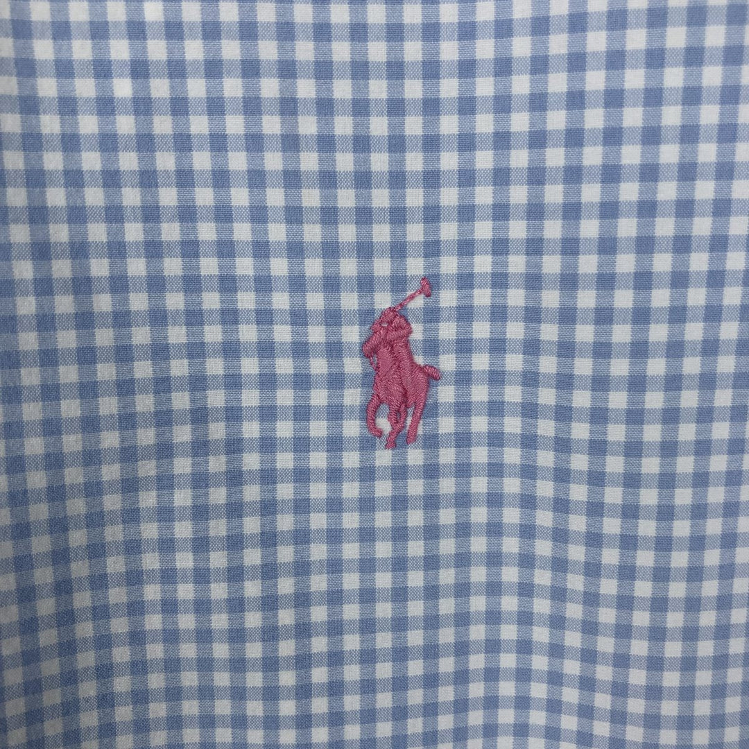 Ralph Lauren CUSTOM FIT short sleeve button down check shirt men's XL size cotton Blue type light blue Vintage Second Hand