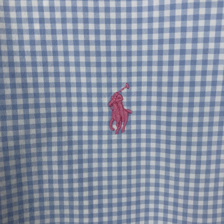 Ralph Lauren CUSTOM FIT short sleeve button down check shirt men's XL size cotton Blue type light blue Vintage Second Hand