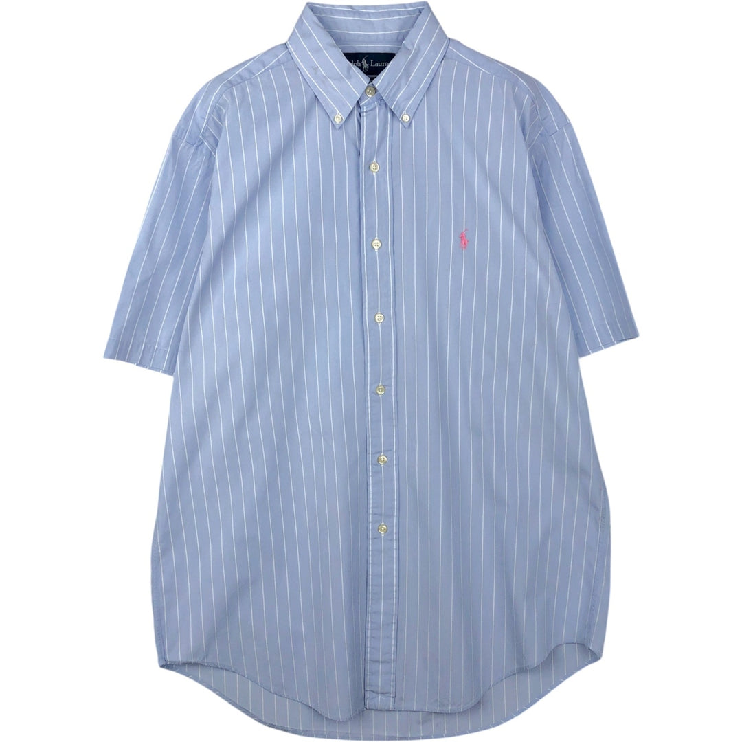 Ralph Lauren Classic Fit short sleeve button down striped shirt, men's size M cotton Blue type light blue Vintage Second Hand