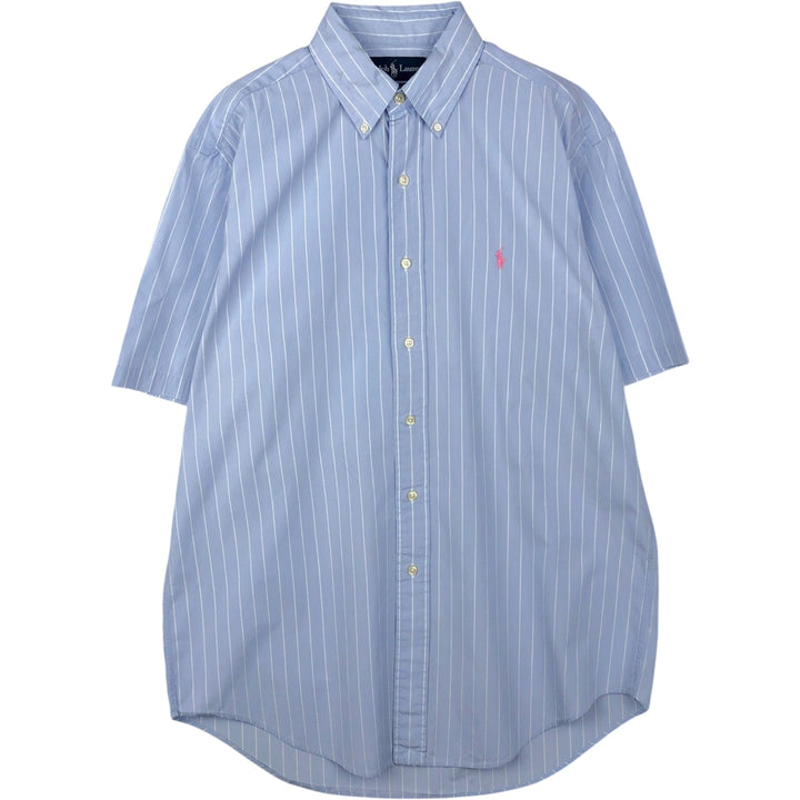 Ralph Lauren Classic Fit short sleeve button down striped shirt, men's size M cotton Blue type light blue Vintage Second Hand