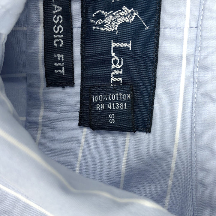 Ralph Lauren Classic Fit short sleeve button down striped shirt, men's size M cotton Blue type light blue Vintage Second Hand