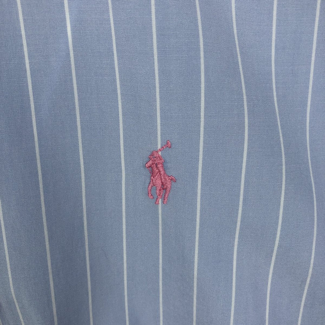 Ralph Lauren Classic Fit short sleeve button down striped shirt, men's size M cotton Blue type light blue Vintage Second Hand