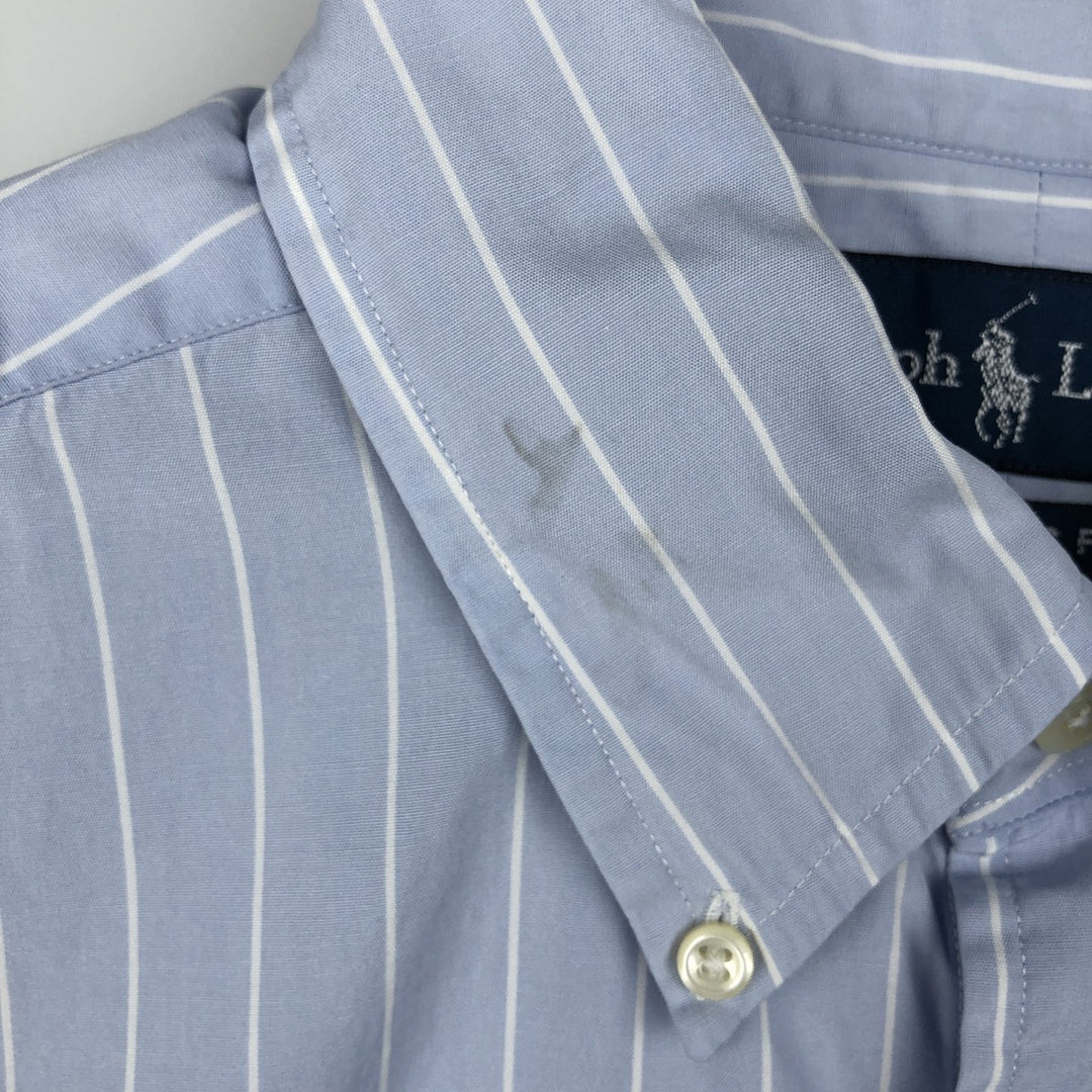 Ralph Lauren Classic Fit short sleeve button down striped shirt, men's size M cotton Blue type light blue Vintage Second Hand