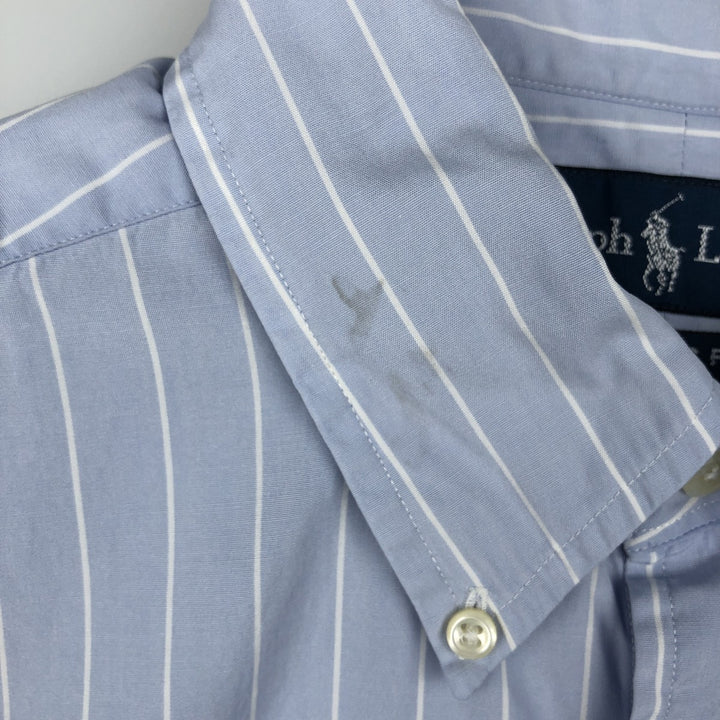 Ralph Lauren Classic Fit short sleeve button down striped shirt, men's size M cotton Blue type light blue Vintage Second Hand