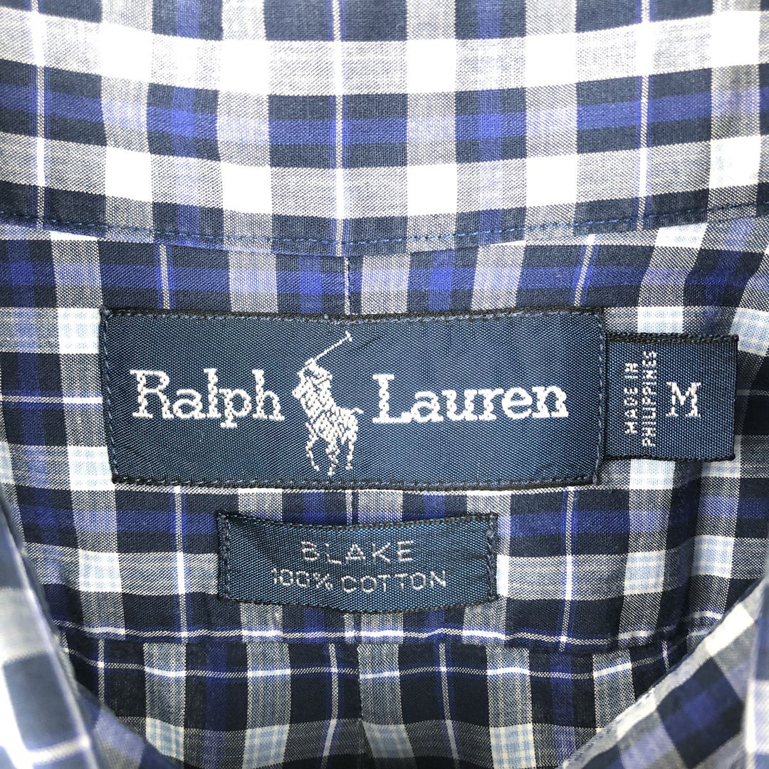 Ralph Lauren BLAKE short sleeve button down check shirt, men's size M cotton blue type Vintage Second Hand