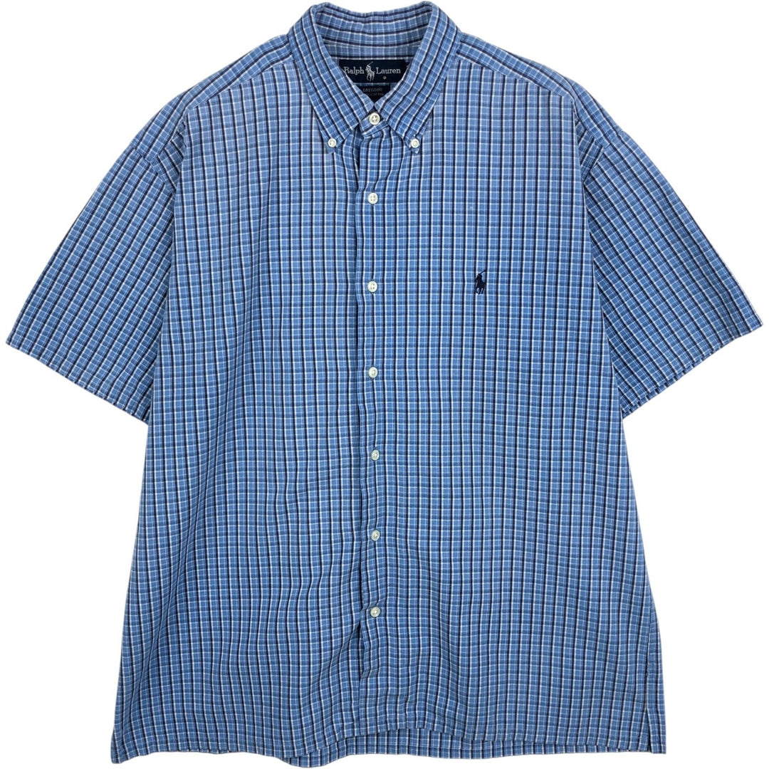 Ralph Lauren GREGGOR Short-Sleeve Button-Down Check Shirt, Boxy Shirt, Men's Size L (approx.) cotton blue type Vintage Second Hand