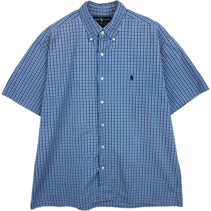Ralph Lauren GREGGOR Short-Sleeve Button-Down Check Shirt, Boxy Shirt, Men's Size L (approx.) cotton blue type Vintage Second Hand