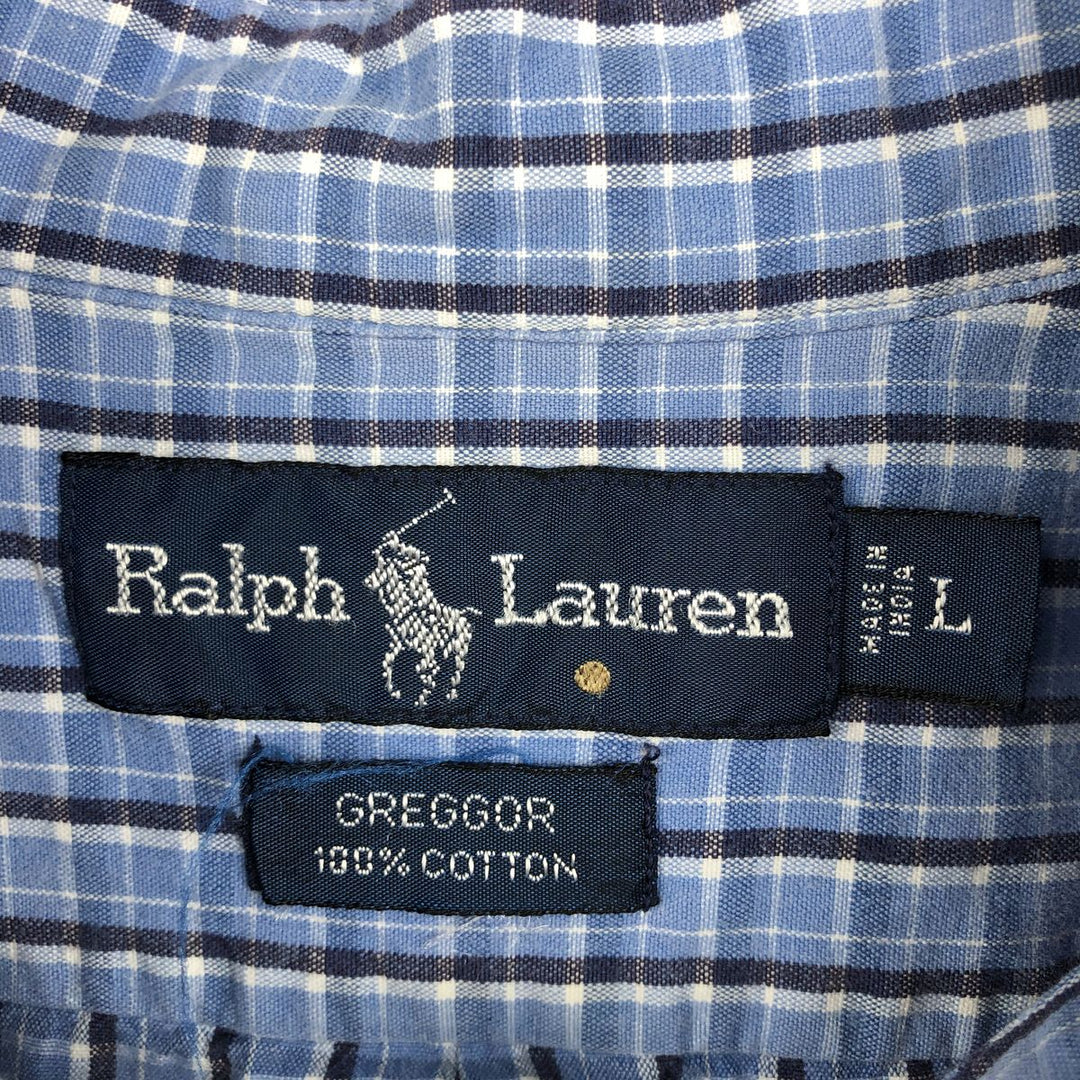 Ralph Lauren GREGGOR Short-Sleeve Button-Down Check Shirt, Boxy Shirt, Men's Size L (approx.) cotton blue type Vintage Second Hand
