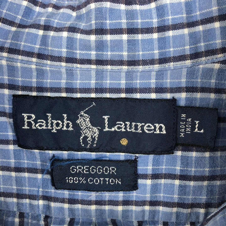 Ralph Lauren GREGGOR Short-Sleeve Button-Down Check Shirt, Boxy Shirt, Men's Size L (approx.) cotton blue type Vintage Second Hand