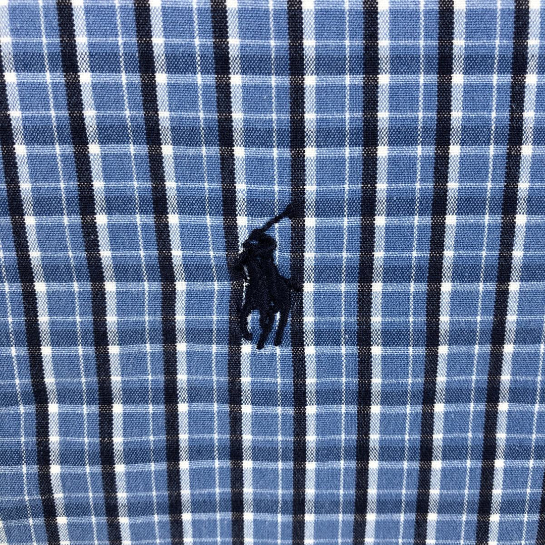 Ralph Lauren GREGGOR Short-Sleeve Button-Down Check Shirt, Boxy Shirt, Men's Size L (approx.) cotton blue type Vintage Second Hand